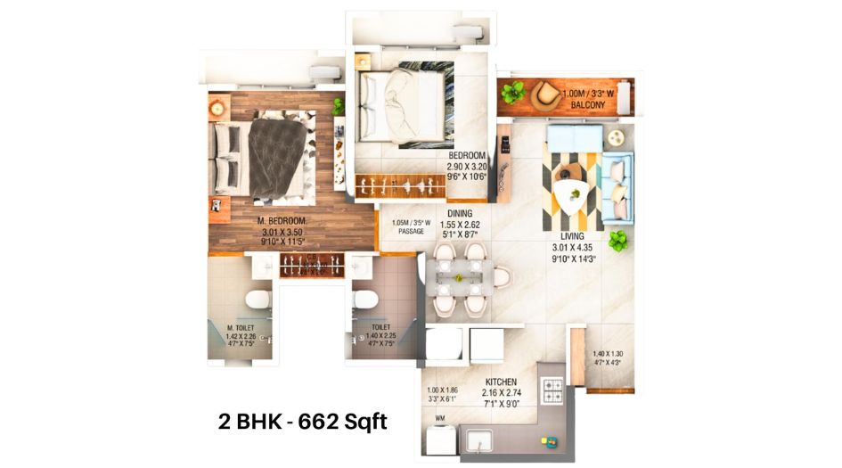 Dosti-West-County-Olive-Wing-B-Floor-Plan-2-BHK-662-sqft