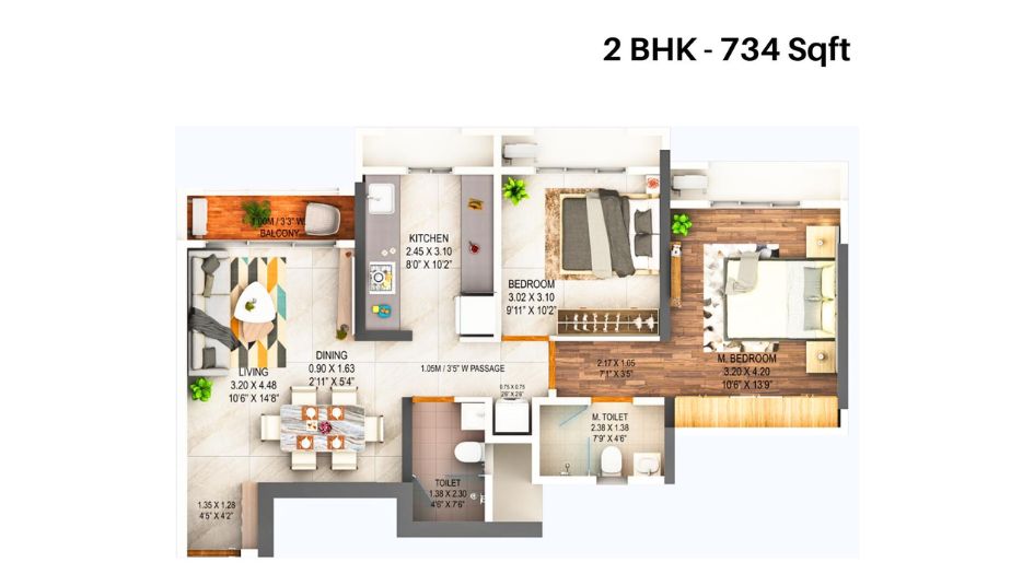 Dosti-West-County-Olive-Wing-B-Floor-Plan-2-BHK-734-sqft