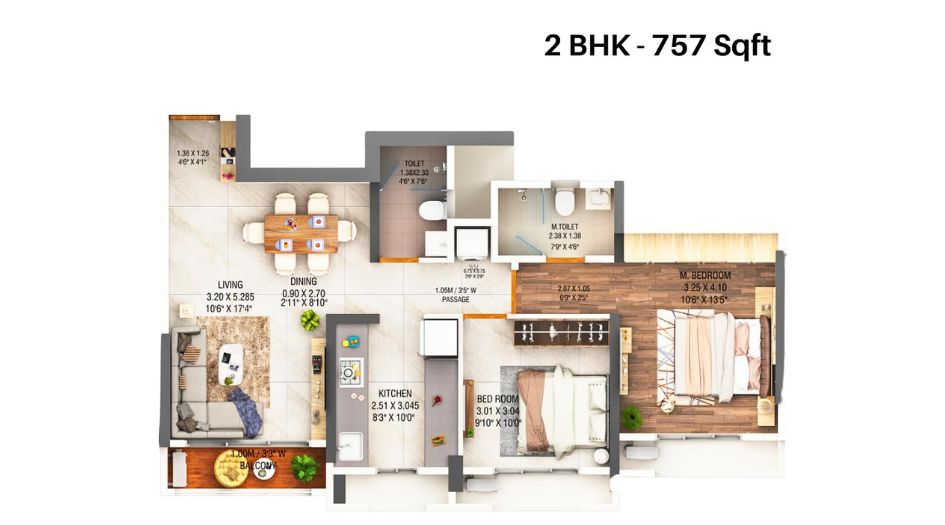 Dosti-West-County-Olive-Wing-B-Floor-Plan-2-BHK-757-sqft